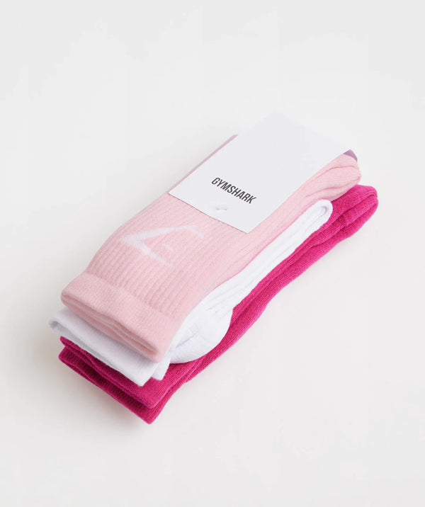 Gymshark | Crew Socks 3 pk - Margenta Pink/Pink/ Sweet pink